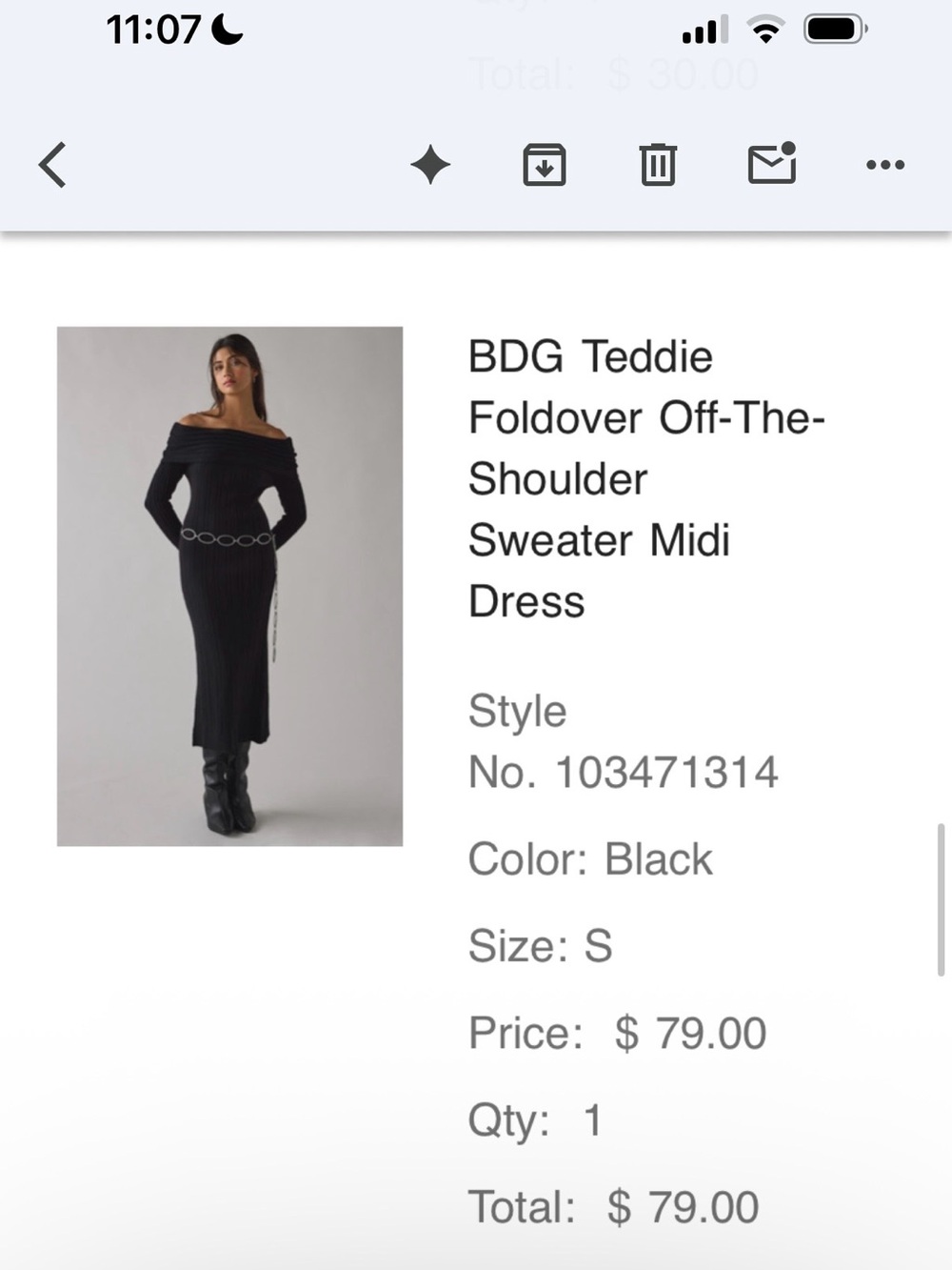 BDG Teddie Off-the-Shoulder Black Ribbed Sweater Dress